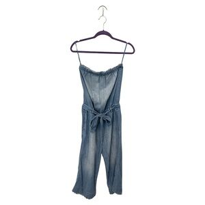 Young Fabulous & Broke Washed Blue Denim Cropped Strapless Jumpsuit